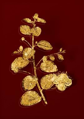 Gold Botanical on Red