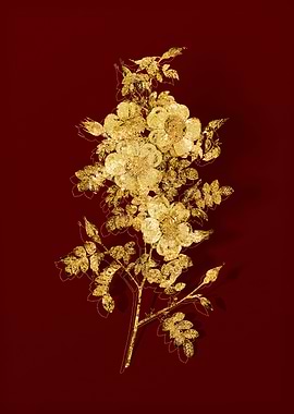 Gold Flora on Red