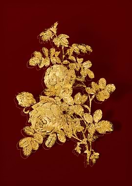 Gold Botanical on Red