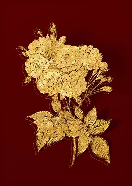 Gold Flora on Red