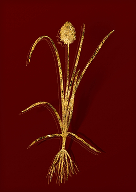 Gold Botanical on Red