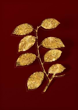 Gold Botanical on Red