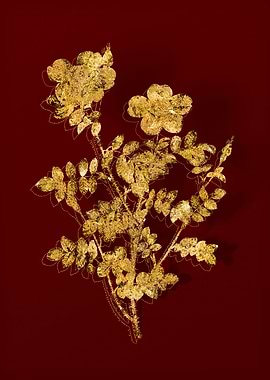 Gold Botanical on Red