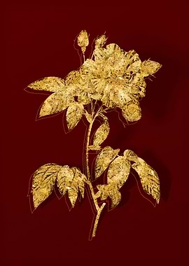 Gold Floral on Red