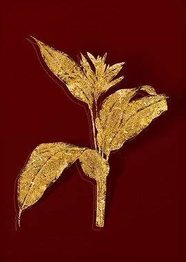 Gold Botanical on Red