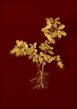 Gold Flora on Red