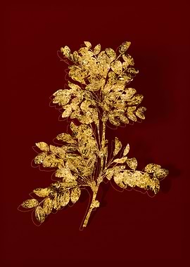 Gold Botanical on Red