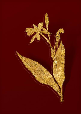 Gold Flora on Red