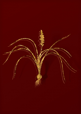 Gold Botanical on Red