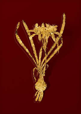 Gold Botanical on Red