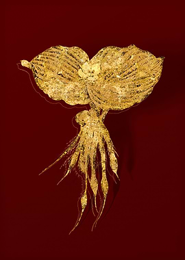 Gold Botanical on Red