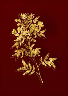 Gold Botanical on Red