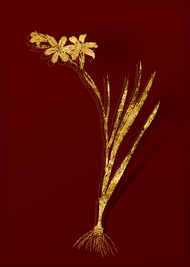 Gold Floral on Red