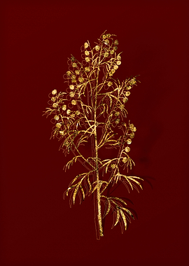 Gold Flora on Red