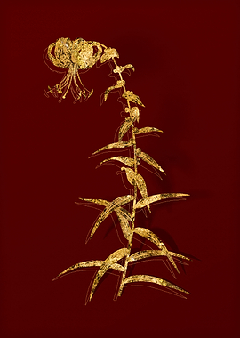 Gold Flora on Red