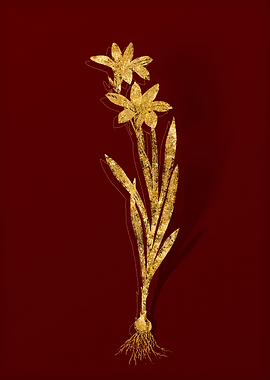 Gold Botanical on Red