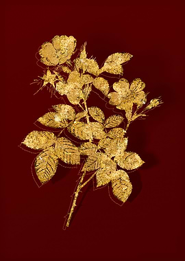 Gold Botanical on Red
