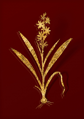 Gold Botanical on Red