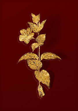 Gold Flora on Red