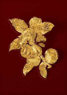 Gold Botanical on Red