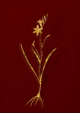 Gold Botanical on Red