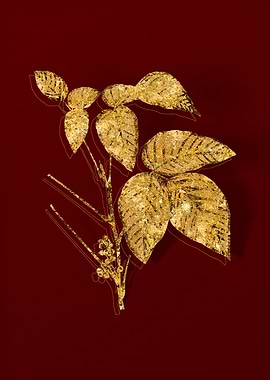 Gold Botanical on Red
