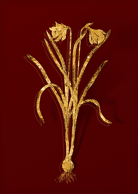 Gold Flora on Red