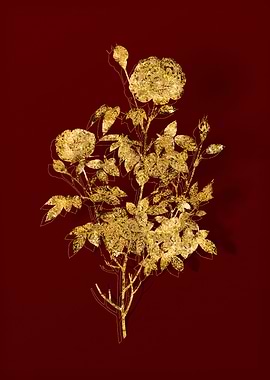 Gold Botanical on Red