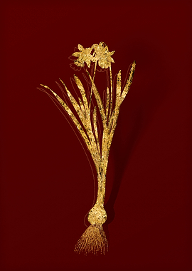 Gold Botanical on Red