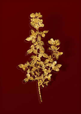 Gold Botanical on Red