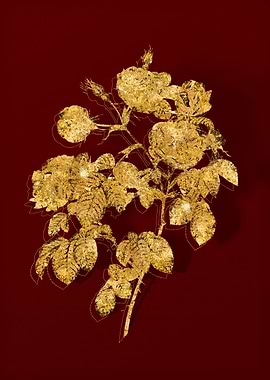 Gold Flora on Red