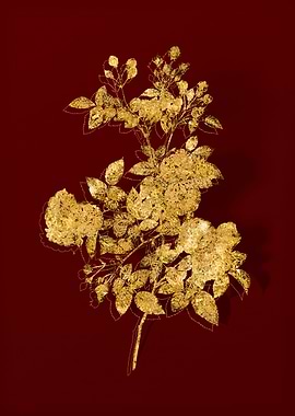 Gold Flora on Red