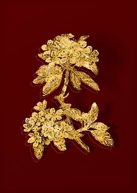 Gold Botanical on Red