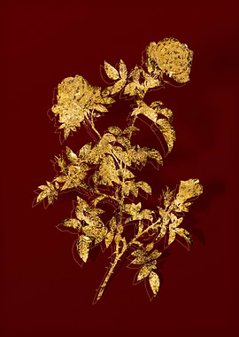 Gold Botanical on Red