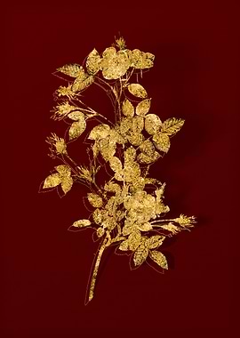 Gold Botanical on Red