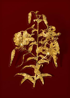 Gold Flora on Red