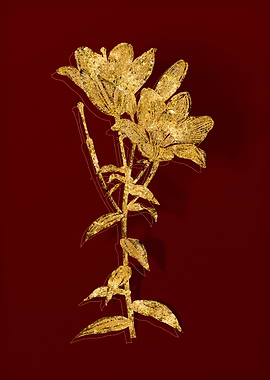 Gold Flora on Red