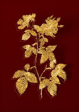 Gold Botanical on Red