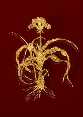 Gold Botanical on Red