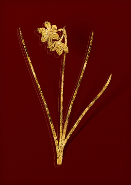 Gold Flora on Red