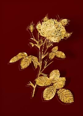 Gold Botanical on Red