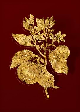 Gold Botanical on Red