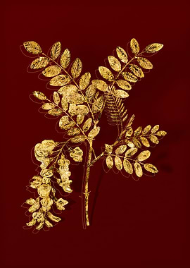 Gold Botanical on Red