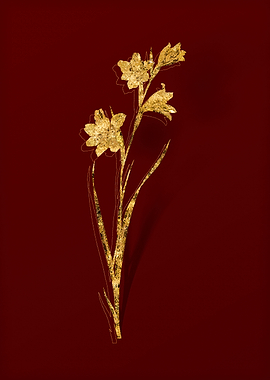 Gold Flora on Red