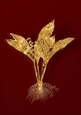 Gold Botanical on Red