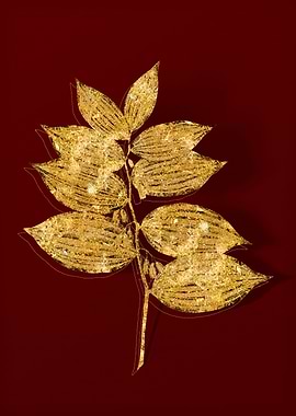 Gold Botanical on Red