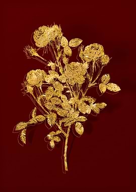 Gold Flora on Red