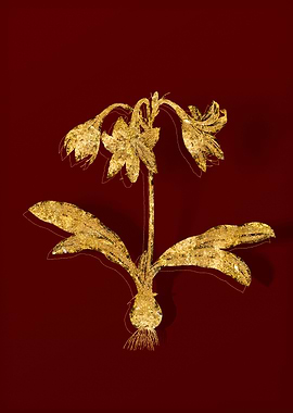 Gold Flora on Red
