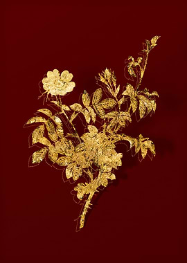 Gold Botanical on Red