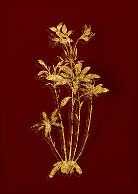 Gold Botanical on Red